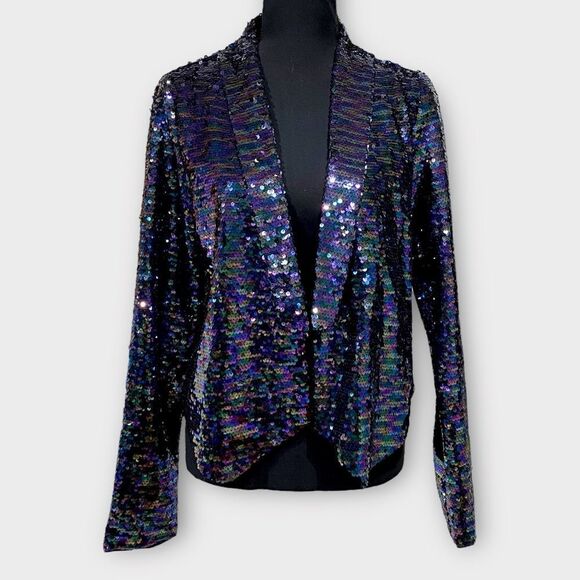Essue Multi-colored sequin cropped tuxedo jacket Size S - Picture 2 of 7